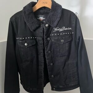 Harley-Davidson ADORABLE Black Jean Jacket with Sherpa Lining - make an offer!